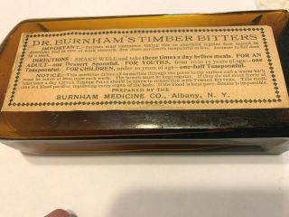 OLD AMBER DR.  BURNHAM ' S TIMBER BITTERS LABEL ONLY.  ALBANY YORK N.  Y. 2
