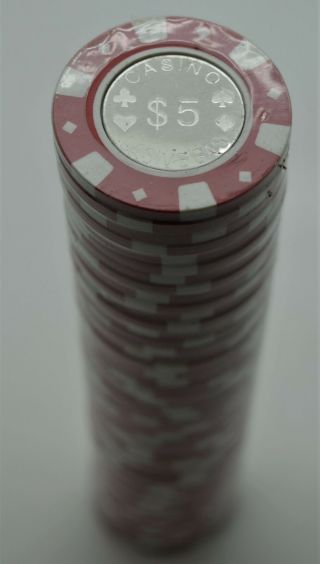 Poker Chips (50) Coin Inlay $5 Casino Las Vegas 14 Gram Coin Center