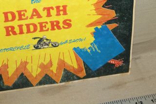 SCARCE 1930s THE DEATH RIDERS MOTORCYCLE CARNIVAL PARK DISPLAY SIGN HARLEY BIKE 4