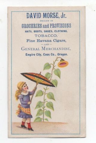 1880s Trade Card David Morse Jr Groceries & Provisions Empire City Oregon