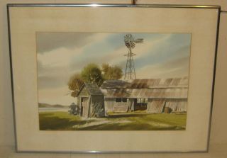 Vintage Foster Nystrom Salt Farm Cape Cod Barns Painting - Listed Watercolor