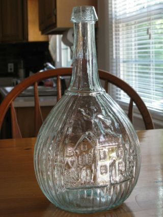 ca.  1850 ' s Jenny Lind Calabash Flask - Glasshouse Embossed - Pontil 2