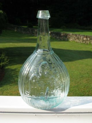 ca.  1850 ' s Jenny Lind Calabash Flask - Glasshouse Embossed - Pontil 4