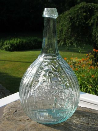 ca.  1850 ' s Jenny Lind Calabash Flask - Glasshouse Embossed - Pontil 5