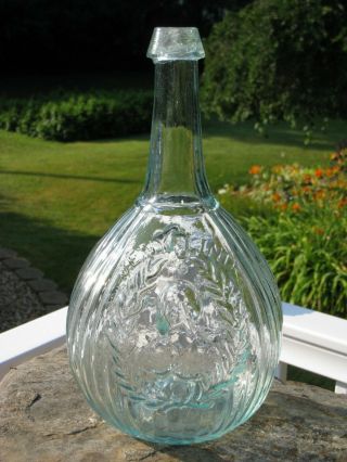 ca.  1850 ' s Jenny Lind Calabash Flask - Glasshouse Embossed - Pontil 6