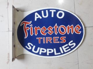 Porcelain Firestone Tires Enamel Sign Dimensions 18  X 24 " With Flange 2 Sided