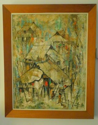 Rare Kid Kosolawat Signed Oil On Canvas Framed Art Painting Thailand Ca.  1917 - 88