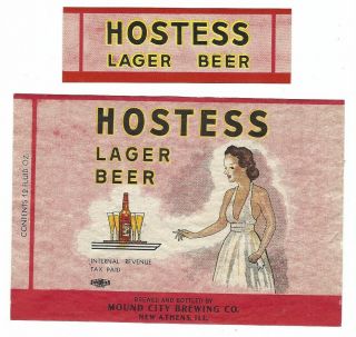 Mound City Brewing Hostess Lager Beer Label With Neck Irtp Athens Il