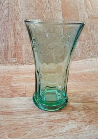 Libbey 16oz Green Embossed Coca Cola Glass Drinking Glass Tumbler Vase Shape