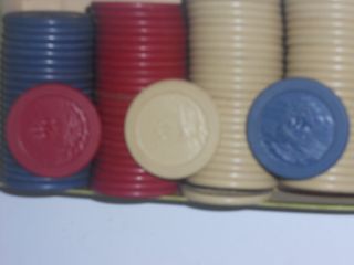 ANTIQUE CLAY POKER CHIPS Embossed MASON ' s Sailing Ships Boats That Pass in Night 4
