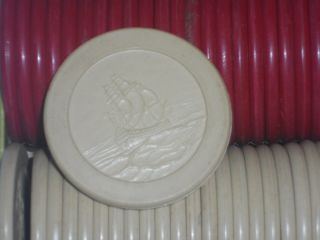 ANTIQUE CLAY POKER CHIPS Embossed MASON ' s Sailing Ships Boats That Pass in Night 5