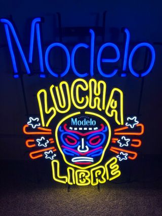 (l@@k) Modelo Beer Lucha Libre Wrestling Mask Giant Led Sign Game Room Man Cave