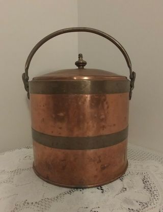 Vintage Hammered Copper Brass Ice Bucket W/pyrex Liner