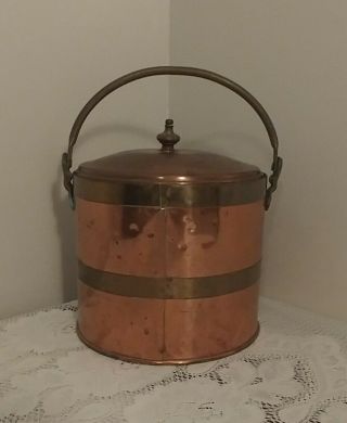 Vintage Hammered Copper Brass Ice Bucket w/Pyrex Liner 2