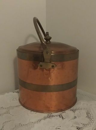 Vintage Hammered Copper Brass Ice Bucket w/Pyrex Liner 3