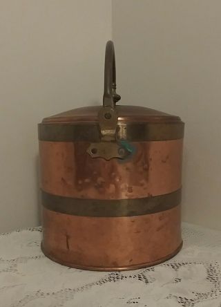 Vintage Hammered Copper Brass Ice Bucket w/Pyrex Liner 4