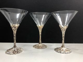 Three Grey Goose Vodka Martini Glasses Cocktail Cosmo Pewter Vine Stems