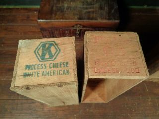 4 antique WOODen CHEESE BOXES Breakstone ' s DAIRYLEA Kraft WINDSOR CLUB dove tail 5