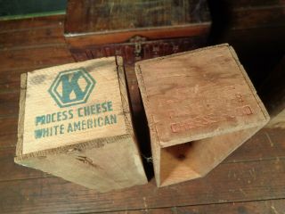 4 antique WOODen CHEESE BOXES Breakstone ' s DAIRYLEA Kraft WINDSOR CLUB dove tail 6
