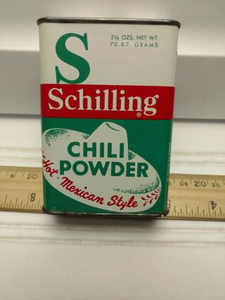 Vintage Schilling Chili Powder Spice Tin - 2.  5 Oz - Great Graphics - Sombrero