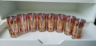 Culver Cranberry & Gold Glasses Set Of 8