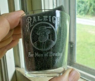 Raleigh For Men Of Brains Rare Wheel Cut Pre Pro Whiskey Advertising Shot Glass