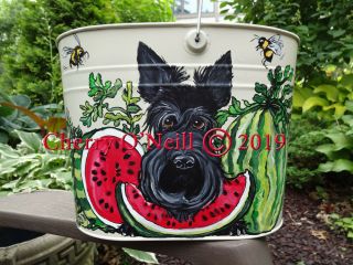 Scottish Terrier Summer Pail Watermelon Scottie And Bumble Bees