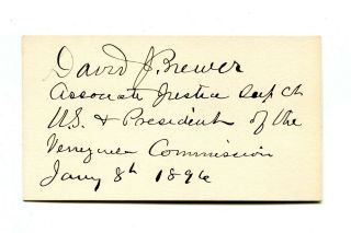 Autograph David Brewer Signature On Card 1896 Us Supreme Court Justice Judge