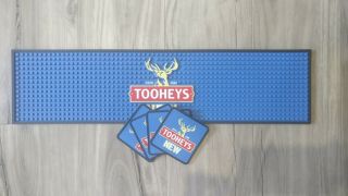 Tooheys Pvc Rubber Bar Mat And 4 Coaster Set Runner Barmat