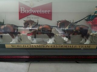 1960 ' s BUDWEISER Illuminated Beer Sign with Clydesdale Wagon Team 2