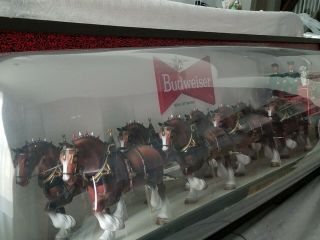 1960 ' s BUDWEISER Illuminated Beer Sign with Clydesdale Wagon Team 4