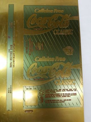 Vintage Coca - Cola Classic Caffeine Can Printing Plate Template 11/13/92 2