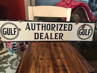 1920 Vintage Double Sided Porcelain Gulf Sign.