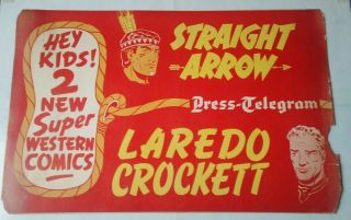 1950 Comic Book Sign Laredo Crockett Newsstand Western Store Display Vintage