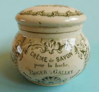 Victorian French Printed Ceramic Hair Shaving Cream Pot Roger & Gallet 1880s