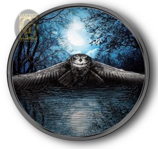 Owl Night Hunters 3oz.  Silver & Platinum Coin W/coa 2017 Ivory Coast