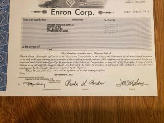 Enron Corp,  Share Common Stock Memento,  Dated Nov 4th,  2002.  Buy It Now