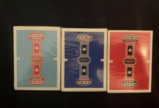 3 Decks Gemini Casino Playing Cards Blue,  Red & Blue Rare