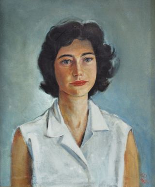 Portrait Oil Painting Mid - Century Modern Woman Signed 1960 Rudisill