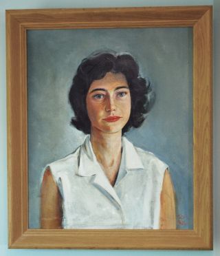 PORTRAIT OIL PAINTING MID - CENTURY MODERN WOMAN SIGNED 1960 RUDISILL 2