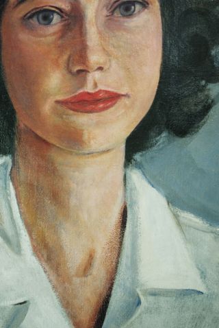 PORTRAIT OIL PAINTING MID - CENTURY MODERN WOMAN SIGNED 1960 RUDISILL 4