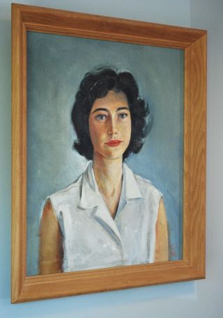 PORTRAIT OIL PAINTING MID - CENTURY MODERN WOMAN SIGNED 1960 RUDISILL 5