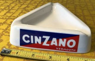 Mcm Vintage 60s Cinzano Vermouth Triangle White Ceramic Ashtray Made In Italy
