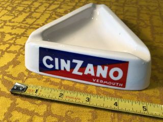 MCM Vintage 60s Cinzano Vermouth Triangle White Ceramic Ashtray Made In Italy 2