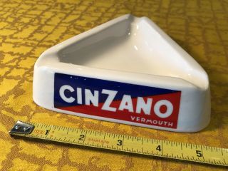 MCM Vintage 60s Cinzano Vermouth Triangle White Ceramic Ashtray Made In Italy 3
