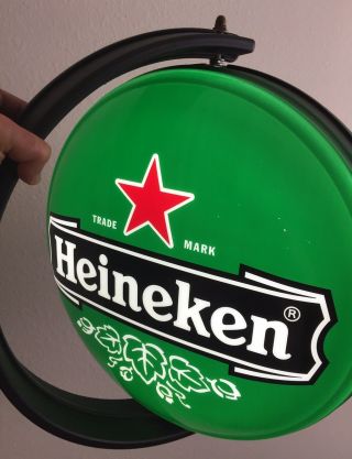 Rare Heineken Beer Double Sided Rotating Lighted Wall Hanger Pub Sign.