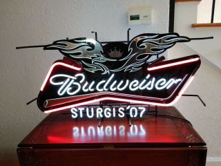Budweiser Sturgis 2007 Neon Sign Bud Eagle Mirrored Surface Pre - Owned
