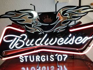 Budweiser Sturgis 2007 Neon Sign Bud Eagle Mirrored Surface Pre - Owned 2