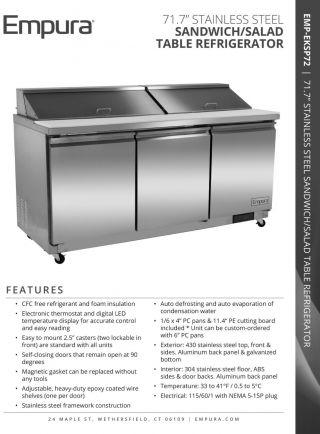 Commercial Kitchen Appliance - Sandwich/Salad Table Refrigerator Stainless Steel 6