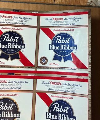 Pabst Blue Ribbon Beer Uncut Can Steel Sheet Early 70s PBR Hipster RARE Craft 5